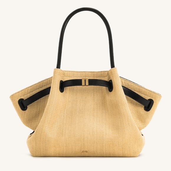 JW Pei Hana Medium Tote Bag in Tan Raffia Straw Black Trim Shoulder Bag Purse - Picture 1 of 15